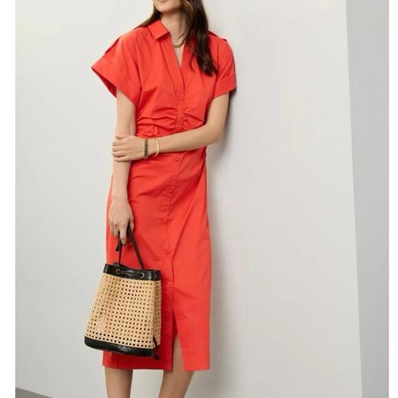 Saunders Dresses & Skirts - Saunders Red Ruched Shirt midi Dress Size 4